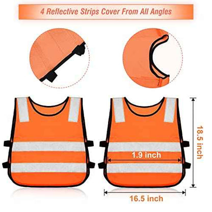 Geyoga 10 Pcs Kids Reflective Vest Bulk Visibility Child Safety Construction Vest Toddler Protective Orange Clothes for Boys Girls Cycling Walking Skiing Skateboarding Runner
