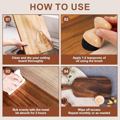 Wooden Cutting Board Oil, Butcher Block Oil with Towel Cutting Board Applicator to Clean and Protect Wood for Home Kitchen Solid Wood Countertops Dining Table Tops, 120ML Transparent