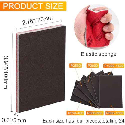 24 Pcs 320-2500 Grit Sanding Sponge Set, Ultra Fine Foam Sanding Pads, Wet Sanding Paper, Sanding Sponges for Wood, Drywall Sanding Sponge, Soft Foam Sand Block for Model, Metal, Furniture Polishing