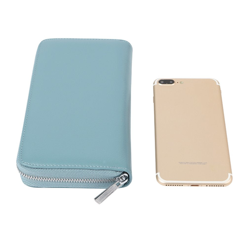 Cynure Women 36 Slots RFID Blocking Card Holder Large Long Leather Zipper Organizer Accordion Wallet,Sky Blue