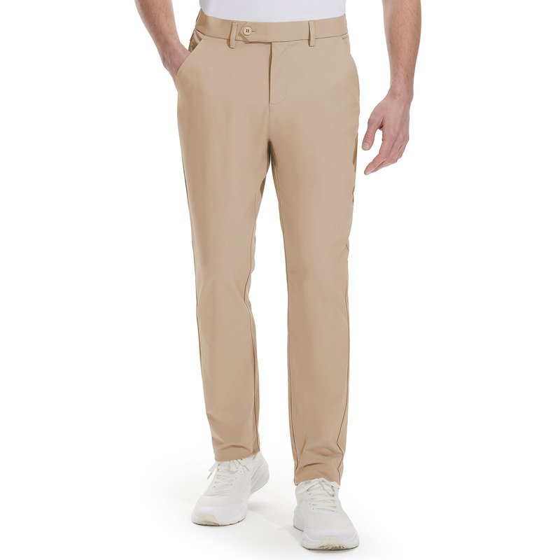 Hiwise Men's Golf Pants Stretch Dress Pants 30"/32"/34" Comfy Lightweight Casual Trousers Quick Dry Travel Pants with Pockets(Khaki, 30WX32L)