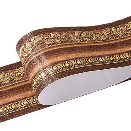 REDODECO 3D Pattern Self Adhesive Floral Molding PVC Wallpaper Border Home Deco (Dark Brown)