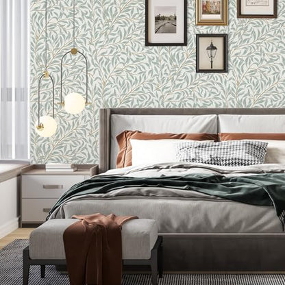 Peel and Stick Wallpaper for Home Decoration Kitchen Willow Leaf Wallpaper Removable Vinyl Self Adhesive Shelf Paper & Drawer Liner Roll House, Workshop & Office 17.3" x 118" SM-574-3