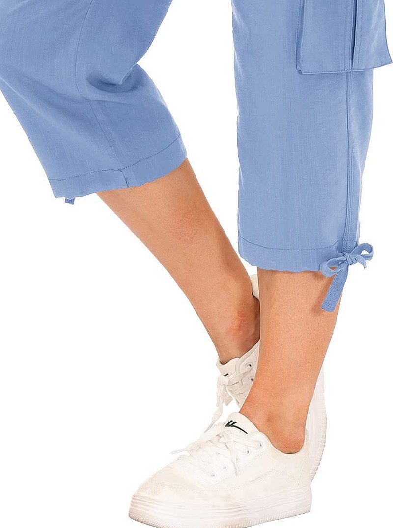 MoFiz Women's Hiking Cargo Shorts Quick Dry Lightweight Athletic Capri Pants for Camping Jogger with Pockets Blue 1 3XL