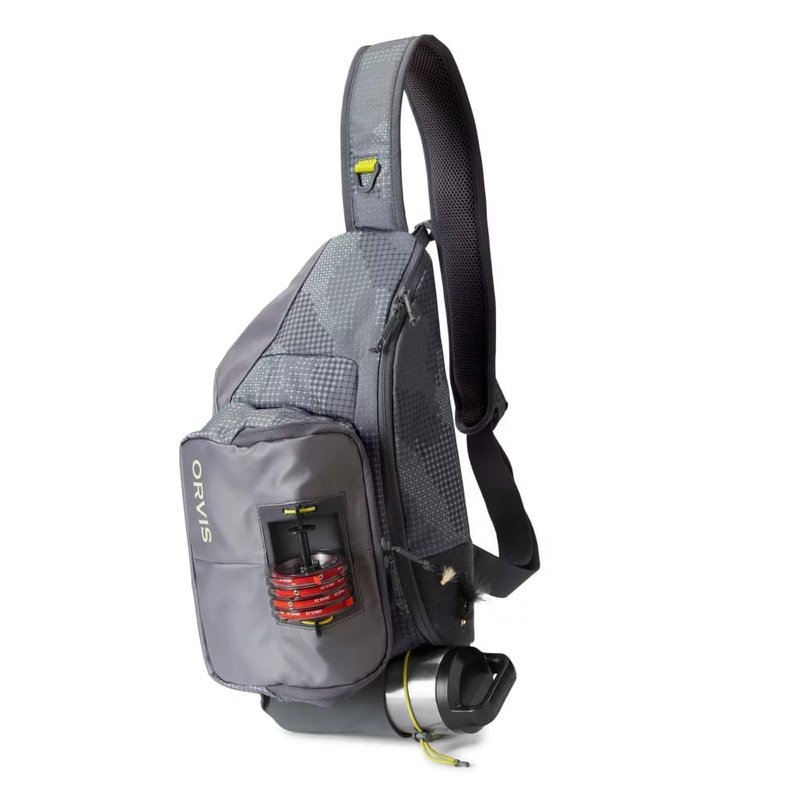 Orvis Fly Fishing Sling Pack - 100% Recycled CORDURA with 11L Storage, Tippet Whippet, Water Bottle Pocket & Left-Shoulder Design, Steel Camo - OS