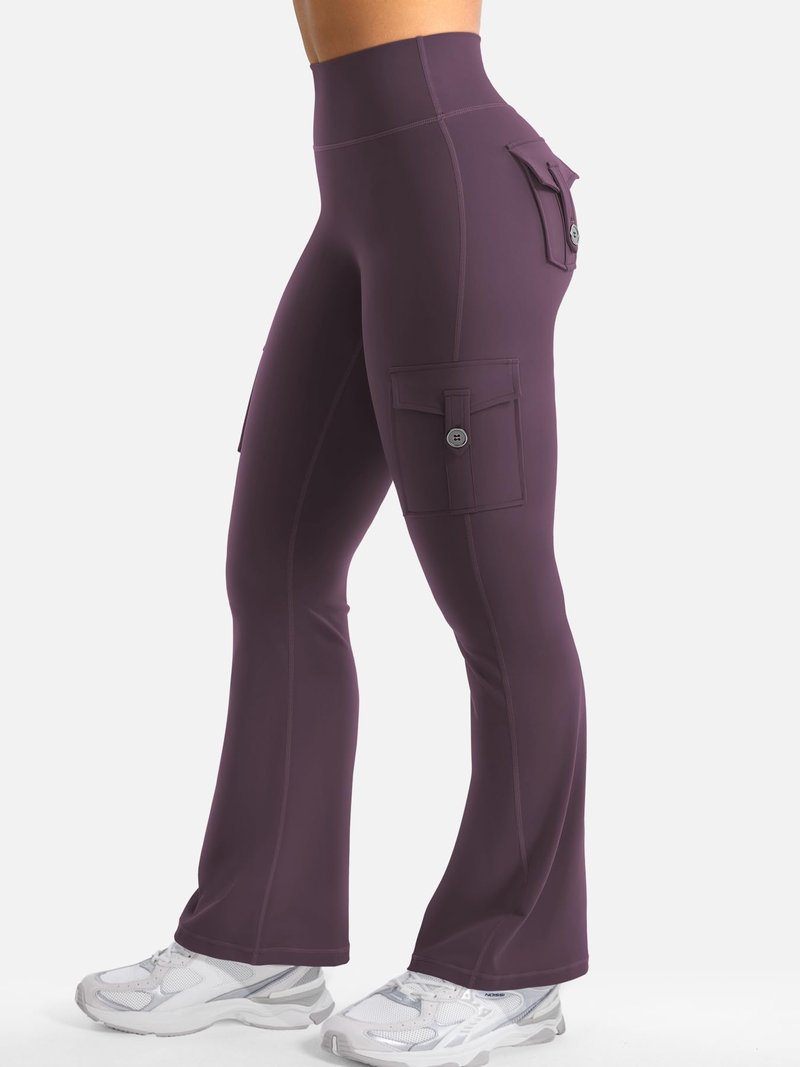 YEOREO CoreFlex Women Workout Flare Leggings with Pockets Scrunch Cargo Gym Yoga Leggings Black Berry Purple XS