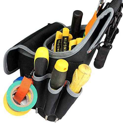 MELOTOUGH Electrician Tool Pouch Bag with Shoulder Strap Tool Belt Pouch with Rain Cover and Electrical Tape Strap,Hammer Holder Electricians Tool Bag (20 Pockets)