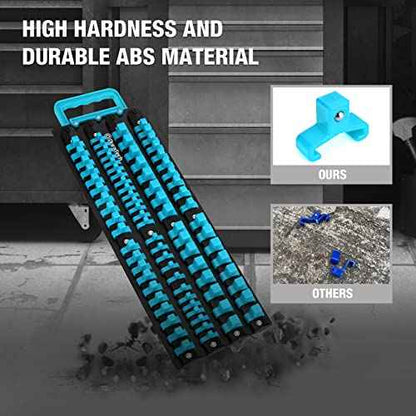 DURATECH Socket Organizer, 80-Piece Portable Socket Holder with Handle, ABS Sockets Tray Wall and Tool Cart Mounted, 1/4", 3/8", 1/2" Drive, Blue(Socket not Included)