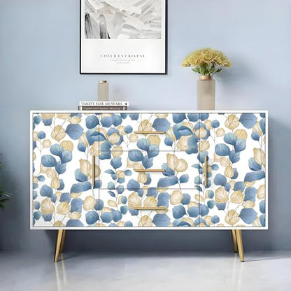 Vinjiasin Boho Peel and Stick Wallpaper Blue Leaf Contact Paper Modern Floral Wallpaper Self Adhesive Removable Wall Paper for Bathroom Bedroom Living Room Cabinet Countertop 17.3"x 78.7"