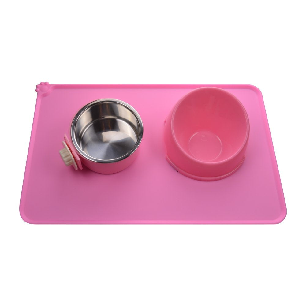 Dog Food Mat, Silicone Dog Cat Bowl Mat, Non Slip Pet Feeding Mat Waterproof Dog Placemat for Small Animals (18.5"x11.8", Pink)