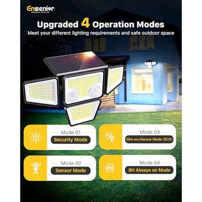 Ensenior Solar Lights Outdoor, IP65 Waterproof Motion Sensor Outdoor Light with Remote Control, 279 LED 4 Heads Solar Security Light with 4 Mode, 270¡Æ Wide Angle Solar Flood Light for Outside, 4 Packs
