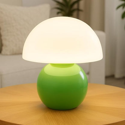 Small Mushroom Lamp,USB-Plug in Bedside Table Lamps with 3-Temperature LED Bulb Dimmable,Unique Cute Aesthetic Home Decor for Living Room,Bedroom, Modern Ceramic Base Glass Lamp(Green)