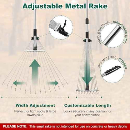 Leaf Grabber and Adjustable Metal Rake Set with Long Handle, 79-Gallon Reusable Yard Waste Bags & Gloves ? Complete Leaf Collector Tool Kit