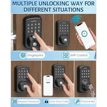 Keyless Entry Door Lock with Handle Set, Smart Door Lock with Fingerprint, 5 in 1 Unlock, Auto Lock Biometric Fingerprint Door Lock for Front Door, Easy Installation (Black)