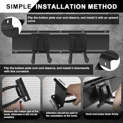 Garage Tool Organizer Wall Mount 48 inches Sturdy Storage Rack with Adjustable Hooks, Anti-Rust - Easy Installation, 12 Packs Capacity Garden Tool Organizer