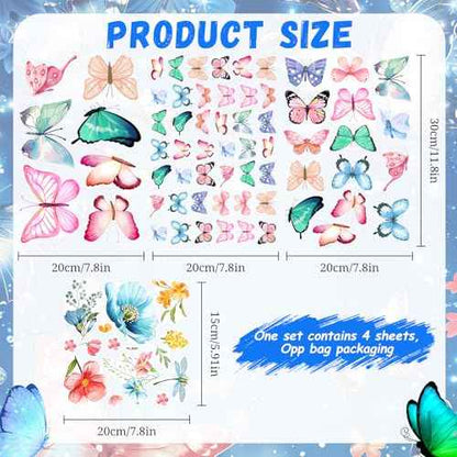 Glow in The Dark Butterfly Flower Wall Decals Glowing Luminous Butterflies Removable Self-Adhesive Wall Stickers for Girls Bedroom Nursery Living Room Decor 4 Sheets (Butterfly 1)