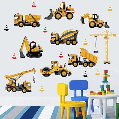 Construction Wall Stickers, Truck Digger Excavator Cartoon Engineering Car Decorative Wall Decals, Vinyl Peel Stick Decor Wall Decors for Kids Baby Bedroom Boys Room Nursery Playroom