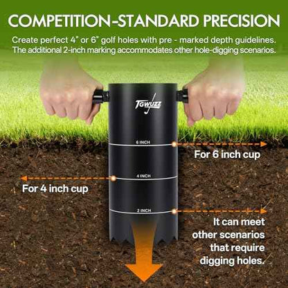 Portable Golf Hole Cutter with Detachable Grip, 4-inch and 6-inch USGA-Standard Carbon Steel Hole Digger ? Backyard, Garden, Outdoor Golf Putting Green Practice