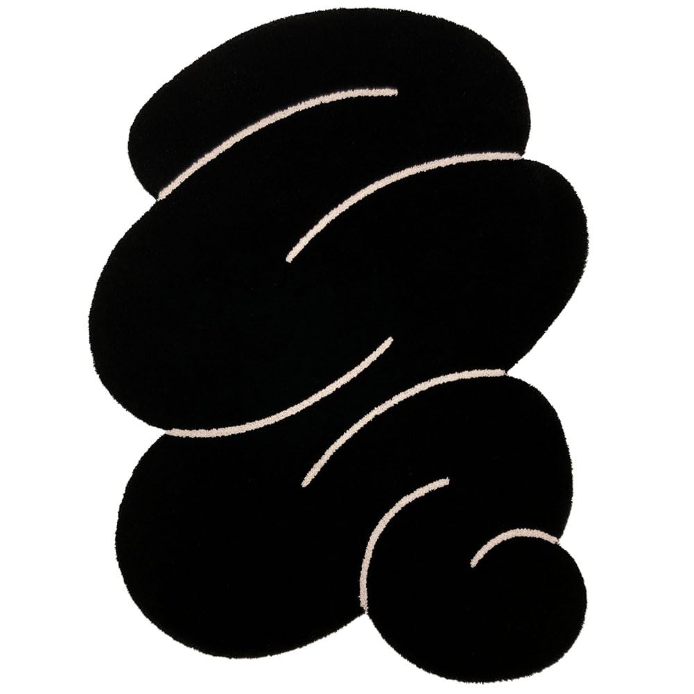 Lxdecao Soft Faux Wool Fluffly Black Rug Irregular Shaped Aesthetic Abstract Modern Area Rug for Livingroom Bedroom Dining Office 4x6 Throw Rugs Washable Cute Bathroom
