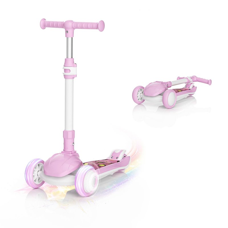 SIMATE 3 Wheel Kick Scooter for Kids Ages 3-12, Light Up Wheels & 3 Adjustable Height Handlebars, Lean-to-Steer & Widen Anti-Slip Deck, Boys & Girls Gift