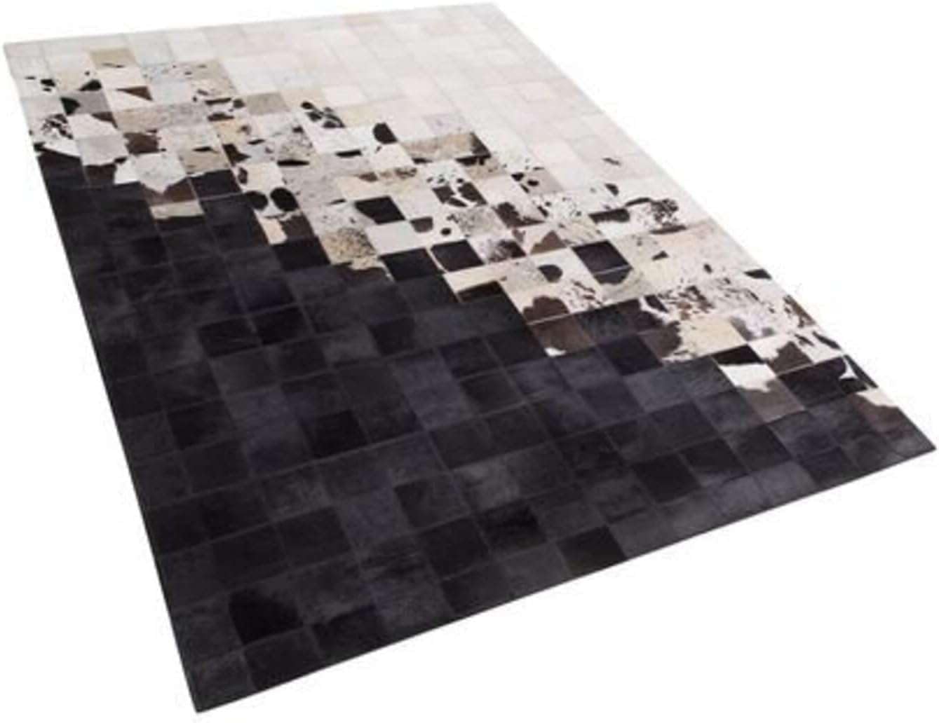 VELMONT STUDIO Luxe Geometric Cowhide Area Rug – Handcrafted Black & White Leather Patchwork Carpet – Modern Designer Checkerboard Rug for Living Room, Bedroom, Office – 100% Natural Hair-On Hide