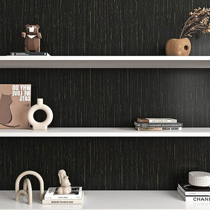 Livelynine Textured Black and Gold Wallpaper Peel and Stick Black and Gold Contact Paper for Cabinets Countertops Desk Covering Waterproof Renter Friendly Wallpaper for Bathroom Apartment 15.8X78.8