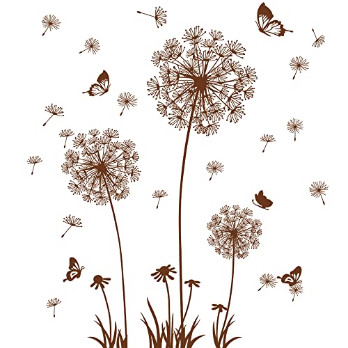 Removable 3D Dandelion Wall Decals Flowers and Flying Butterfly Wall Stickers Murals Self-adhesive Peel and Stick Falling Dandelions Decor for Girls Bedroom Living Room Nursery Baby Children's