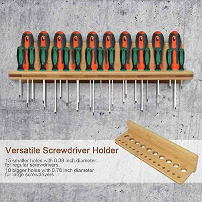 Wall Mounted Screwdriver Rack, Bamboo Pliers Holder Hammer Wall Rack Tools Storage for Garage Workshop - 3 Pack