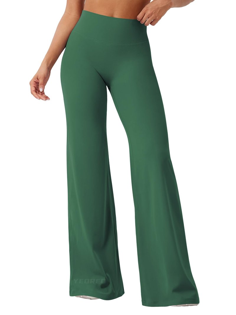 YEOREO Workout Leggings Womens No Front Seam Straight Leggings 35" High Waist Buttery Eddiy Gym Yoga Pants Dark Green XL