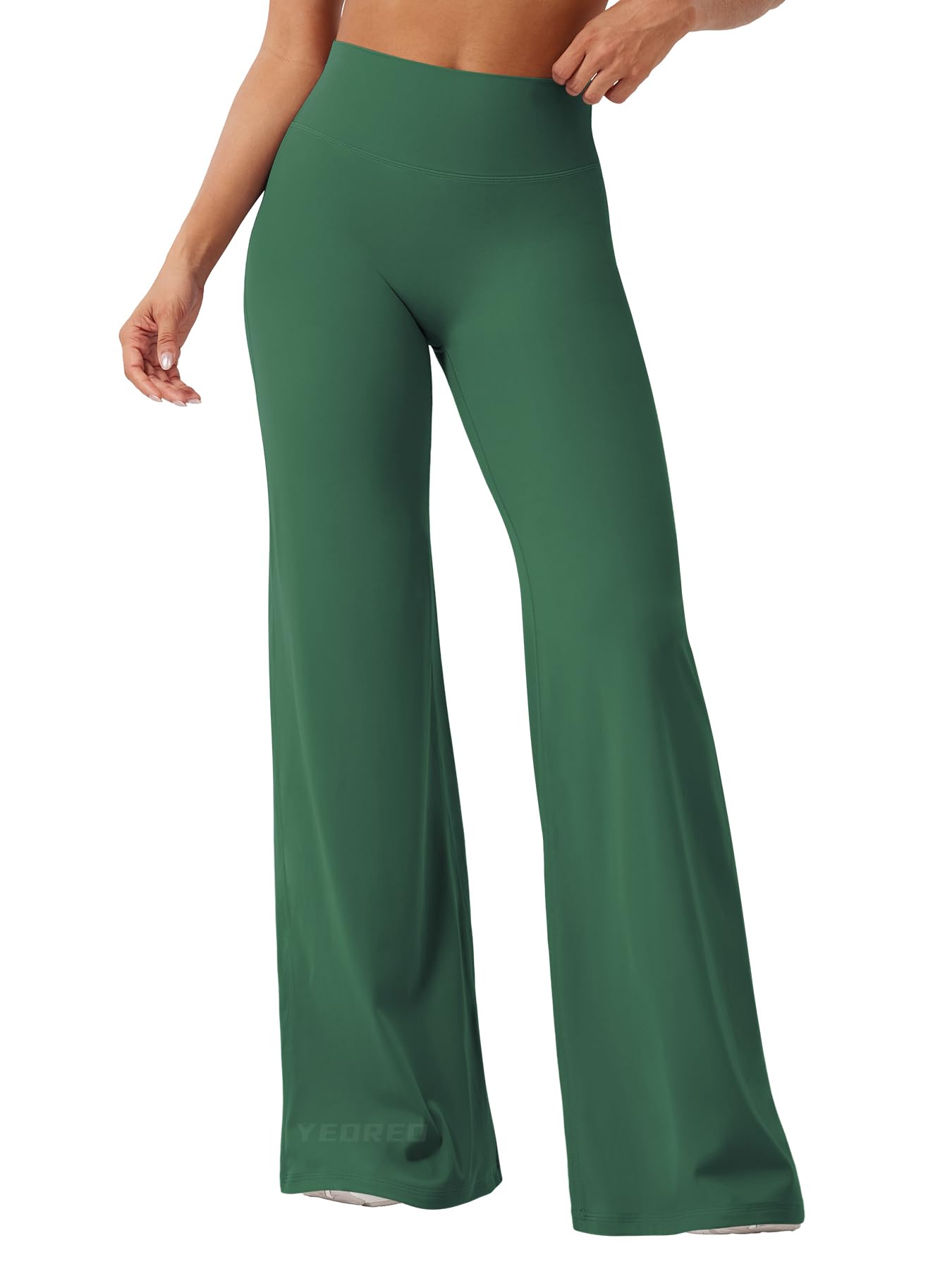 YEOREO Workout Leggings Womens No Front Seam Straight Leggings 35" High Waist Buttery Eddiy Gym Yoga Pants Dark Green M