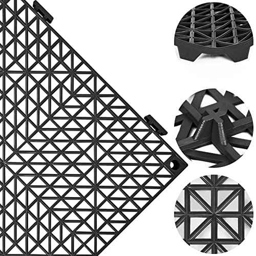 ToLanbbt Modular Interlocking Cushion 12P 11.8" x 11.8" Interlocking Rubber Floor Drain Holes Non-Slip Splicing Drainage Mats for Deck, Shower, Kitchen, Drain Pool, Sauna Bath, Indoor Outdoor (Black)
