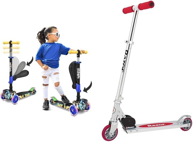 Kids Scooter - Adjustable Height 3-Wheel Kick Scooter with Foldable Seat & Flashing Lights | For Ages 1-12