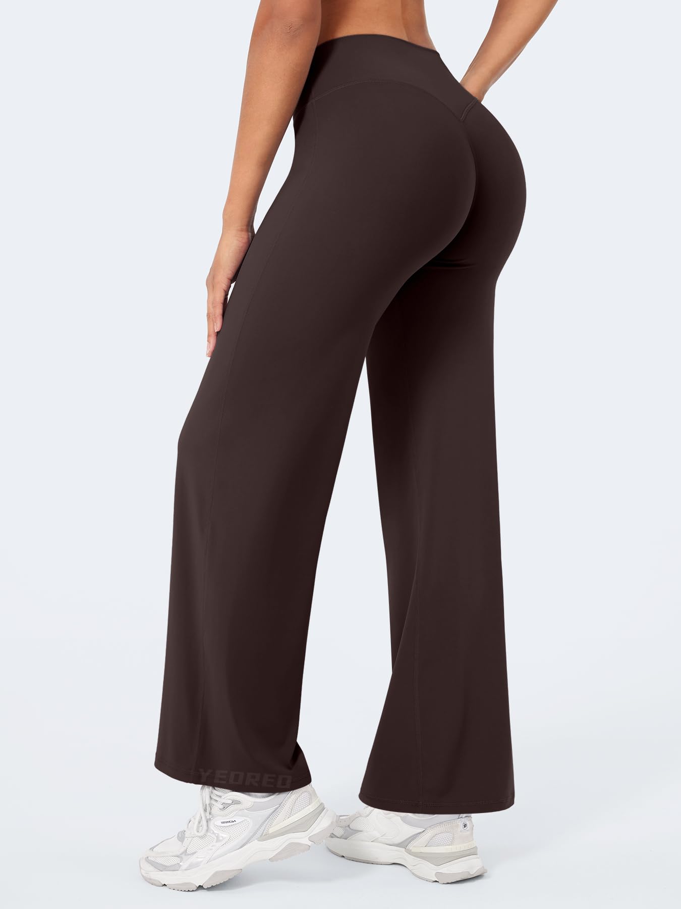 YEOREO Workout Leggings Womens No Front Seam Straight Leggings 29" High Waist Buttery Eddiy Gym Yoga Pants Dark Brown S