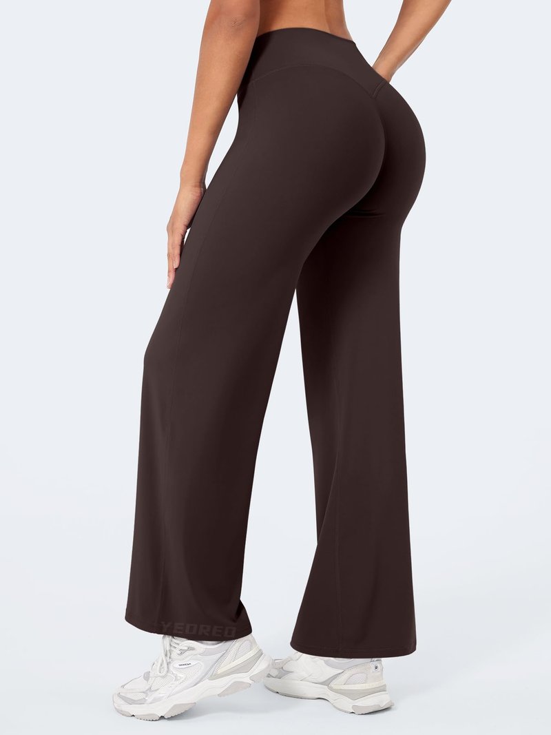 YEOREO Workout Leggings Womens No Front Seam Straight Leggings 29" High Waist Buttery Eddiy Gym Yoga Pants Dark Brown L
