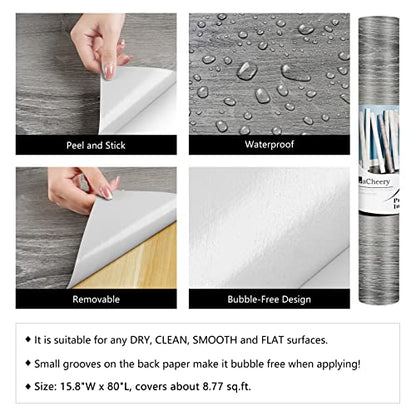 LACHEERY Faux Wood Wallpaper Peel and Stick Grey Wood Contact Paper for Cabinets Self Adhesive Wallpaper Wood Grain Contact Paper Wood Look Matte Kitchen Countertop Contact Paper Waterproof 15.8"x80"