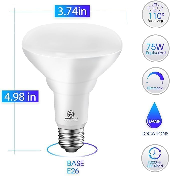Energetic BR30 LED Recessed Light Bulb, 9W=75W, 4000K Cool White, 900LM, Dimmable Ceiling Flood Light Bulb for Cans, CRI80+, 2Pack