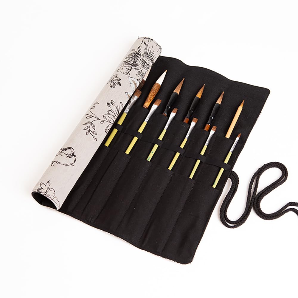 Funny live Paint Brush Holder Art Supplies, Artist Brush Holder & Art Supply Storage Organizer Roll-Up Case Bag, Protect Acrylic Oil Watercolor Paintbrushes (Peony-20 Slot Pockets)