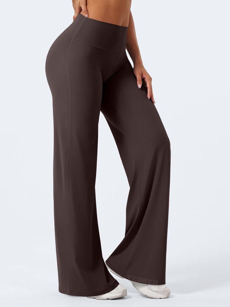 YEOREO Workout Leggings Womens No Front Seam Straight Leggings 33" High Waist Buttery Eddiy Gym Yoga Pants Dark Brown XL