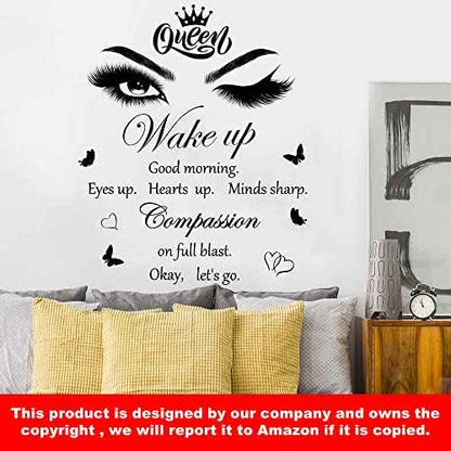 Inspirational Quotes Wall Decals Vinly Beauty Eyes Eyelash Wall Sticker Motivational Phrase Wall Decal Removable Positive Lettering Saying Sticker for Women Girls Bedroom Living Room Bathroom Decor