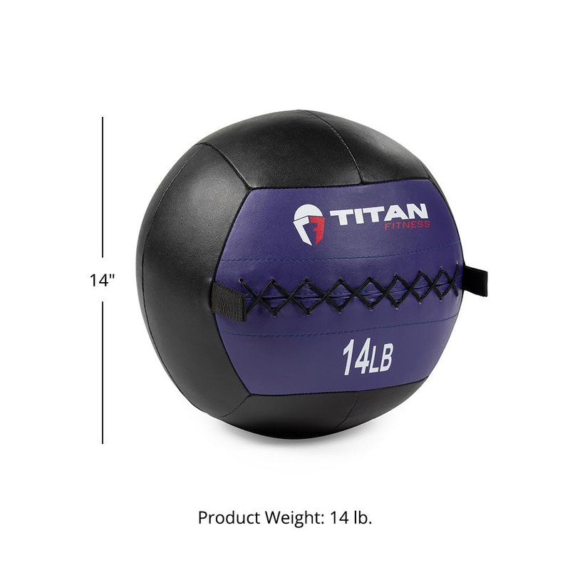 Titan Fitness 14 LB Soft Leather Medicine Wall Ball, Purple Color-Coded Weighted Wall Ball, Full Body Dynamic Exercise Med Ball, Core Fitness, Strength Training, Exercise Conditioning