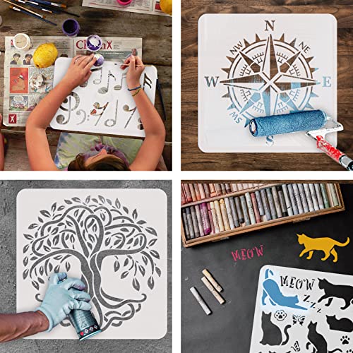 FINGERINSPIRE 3PCS Music Notes Stencil Set - 8.3x11.7 inch Plastic PET Stencil for Guitar, Cello, Musical Score, Furniture, Wall, Floor