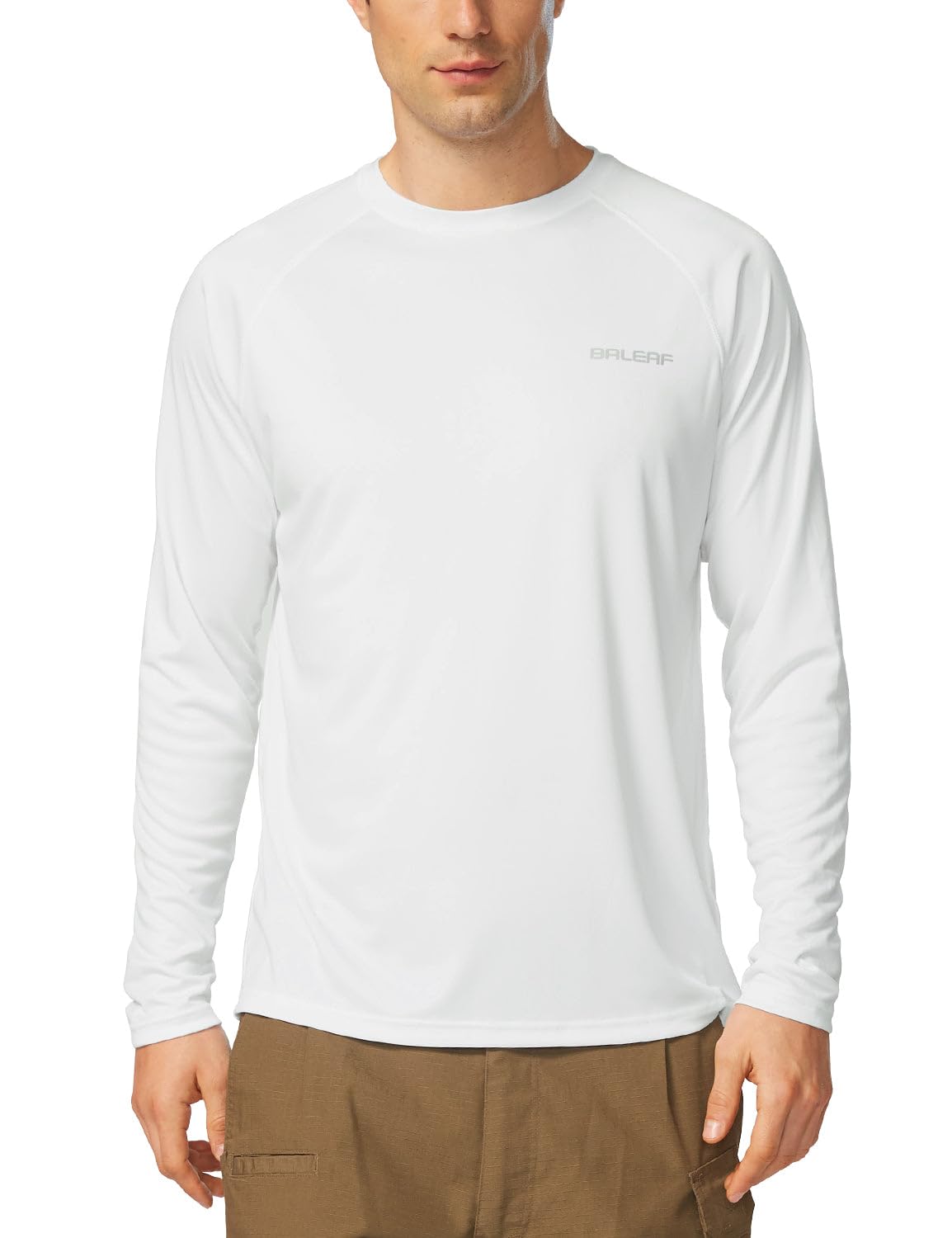 baleaf Mens UPF 50+ Sun Protection Shirts Long Sleeve Rash Guard, Quick Dry 4-Way Stretch for Fishing Swimming Surfing 01-White XL