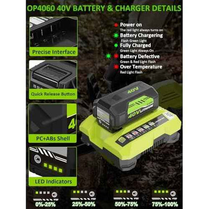 Upgraded 40 Volt 6000mAh ithium ion OP4060 Battery and OP401 Charger Replacement for Ryobi 40v Battery and Charger Combo P403A OP4026 OP4050A OP4040 OP4060 Compatible with Ryobi 40 Volt Power Tools