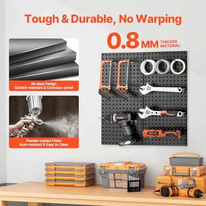 VEVOR Metal Pegboard Panels, 24" x 12" Pegboard, 2 Panels, Heavy Duty Steel Peg Board Wall Organizer, for Living Room Garage Tool Storage Workbench Office Organization Craft Room Kitchen Home, Black