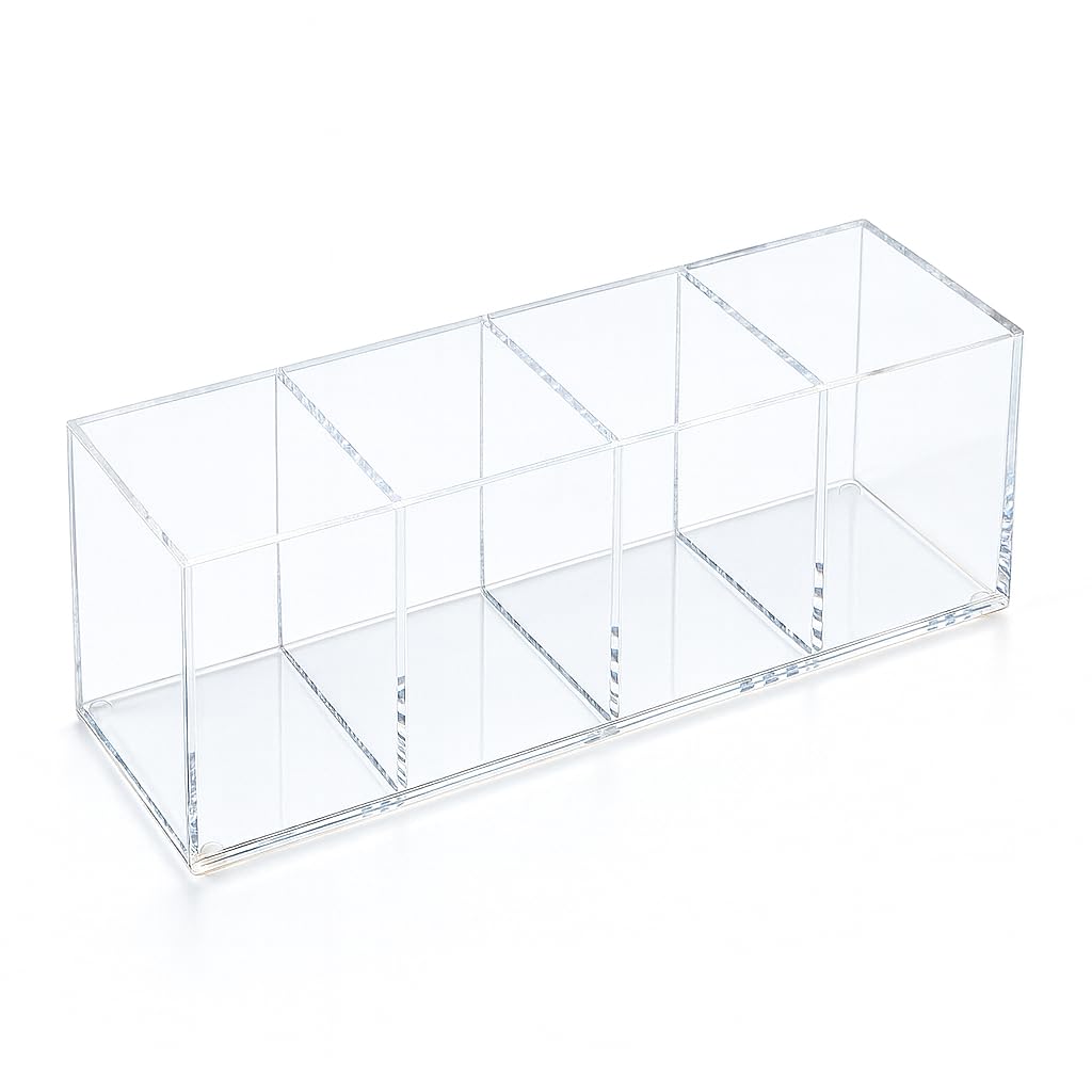 elysolpluv Clear Acrylic 4-Compartment Organizer Box, Large (8.7" × 3.0" × 3.7") – Handcrafted, Eco-Friendly, Minimal Packaging Home Storage Organizer