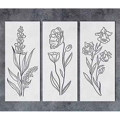GSS Designs Wildflower Stencils for Painting Flower 4x8Inch Flowers Stencil Bouquet Painting Stencils for Wood Wall Canvas