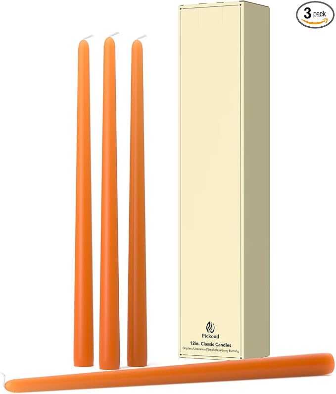 Taper Candles Set of 4 - Burnt Orange Tapered Candles, Perfect for Wedding,Dinner - Smokeless, Unscented, Long Burning - Hand Poured, Colored Tall Candlesticks