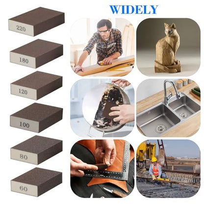 6Pcs Sanding Sponge 220 Grit Sanding Block Washable and Reusable for Wood, Metal, Wall Polish