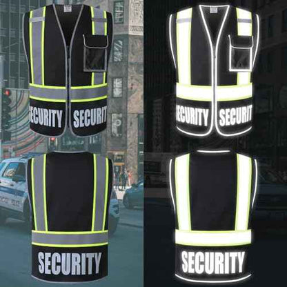 Security Vest for Men Women Reflective Safety Vest with 5 Pockets and Front Zipper Mesh High Visibility Vest Meets ANSI/ISEA 107-2015 Standards (2/Black-22, L)