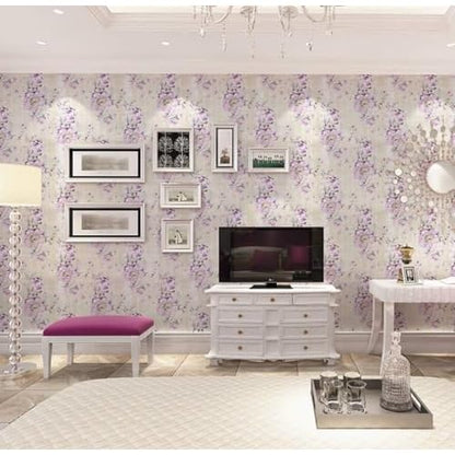 Retro Style Blooming Purple Flower Wallpaper Peel Stick Shelf Liner Funitures Dresser Drawer Cabinet Paper Decor 17.7 Inch by 100 Inch